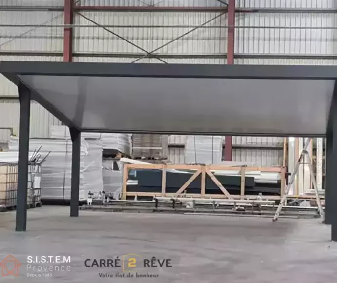 Carport aluminium personnalisable au niveau de la couleur, éclairage, avec panneaux solaires